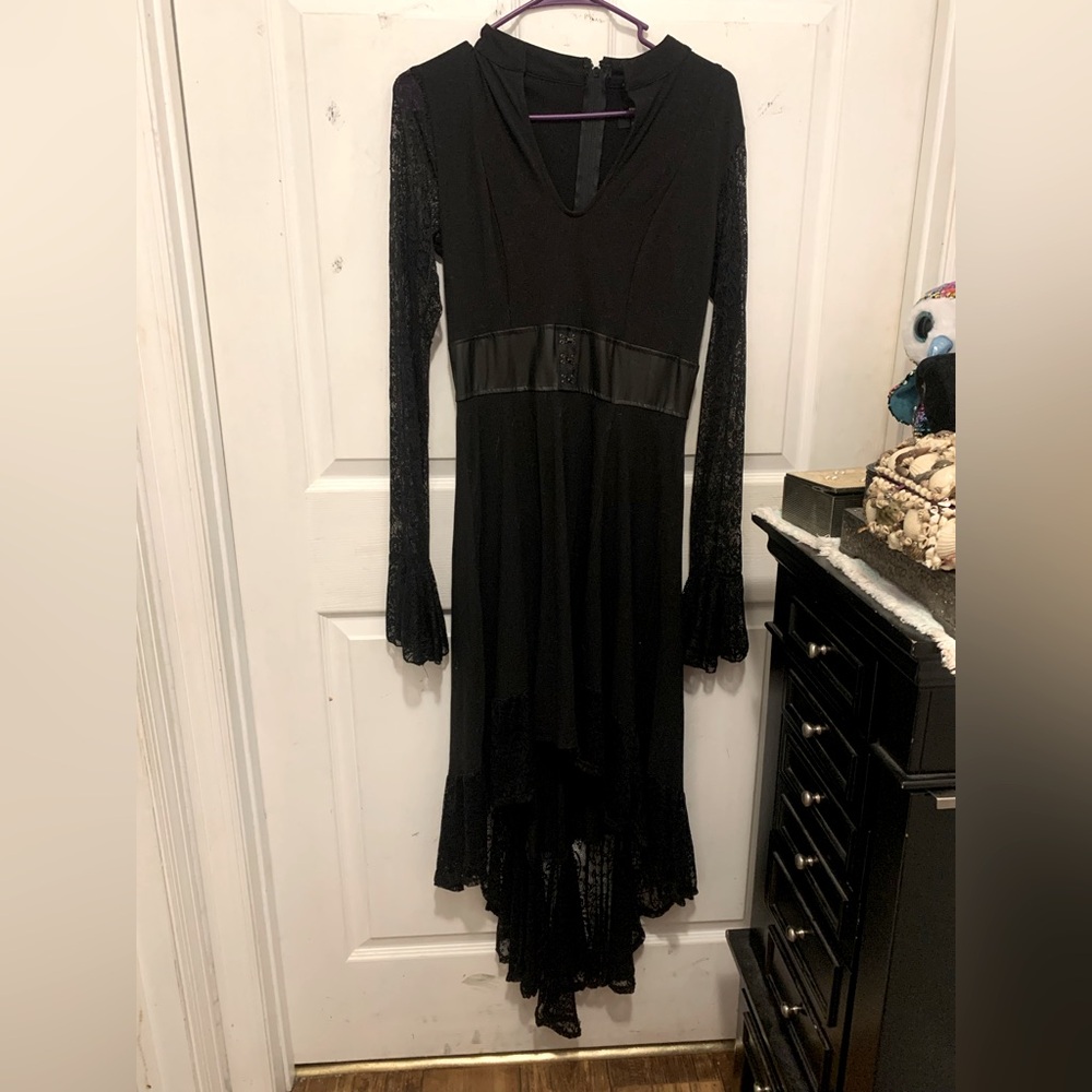 Royal Bones long black lace goth dress